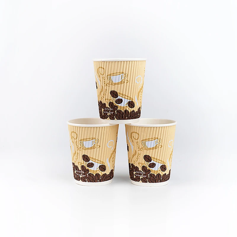 Customized Design Paper Cup Ripple Wall Paper Cup 8oz Paper Coffee Cup