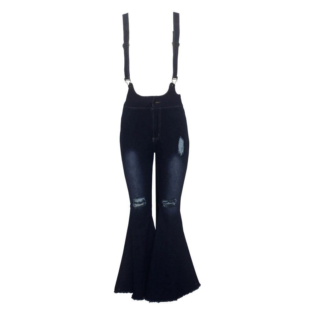 Women High Stretch Washed Blue Ladies Trousers Wide Leg Flare Pant Bell Bottom Jeans