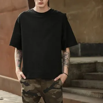 Hip-pop Style Over Sized Drop Shoulder Heavyweight Cotton Plain Design T-shirts
