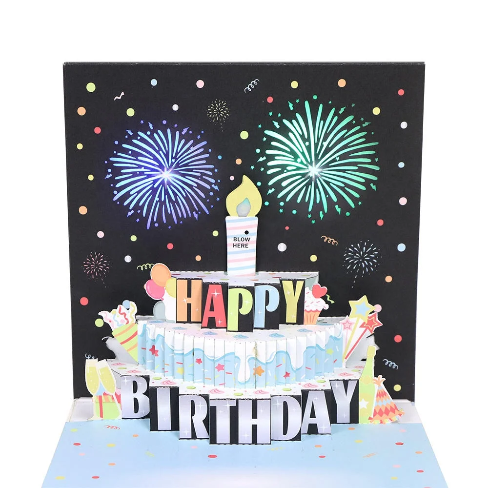 Design 3D Musical Birthday Card  Laser Cutting  Firework Birthday Blowable Pop Up Card