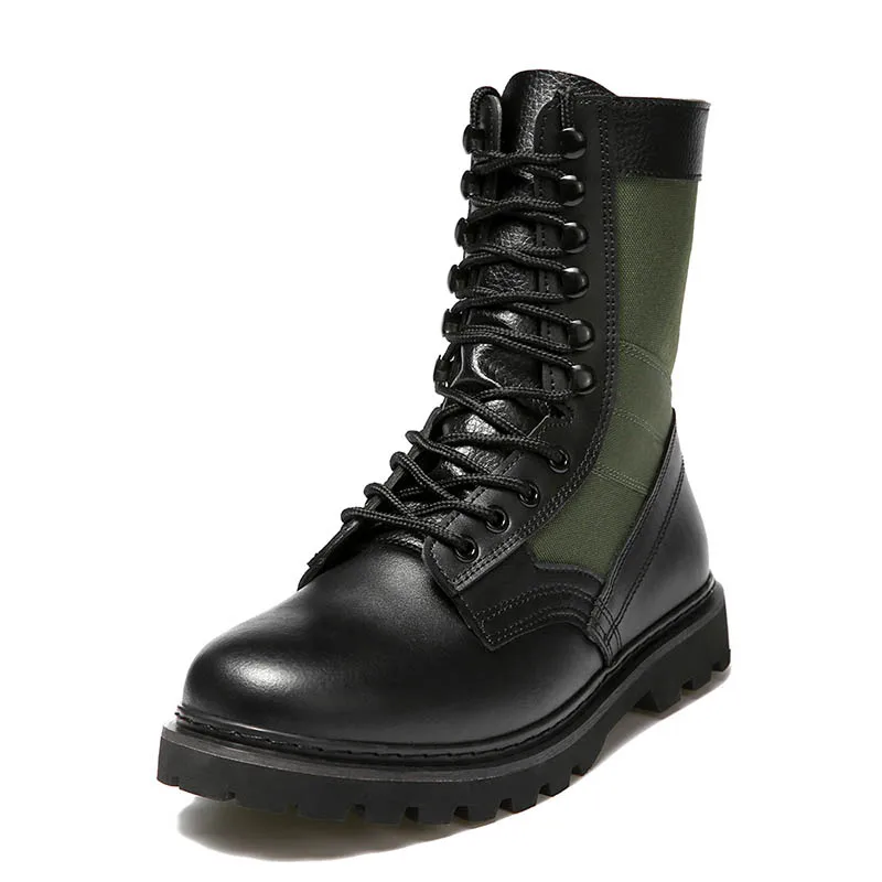 split cow leather with canvas upper rubber sole with sewing combat tactical combat boots for cambodian tactical