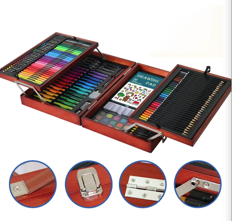 130pcs Luxury Kids Art Drawing Painting Set Wooden Gift Box
