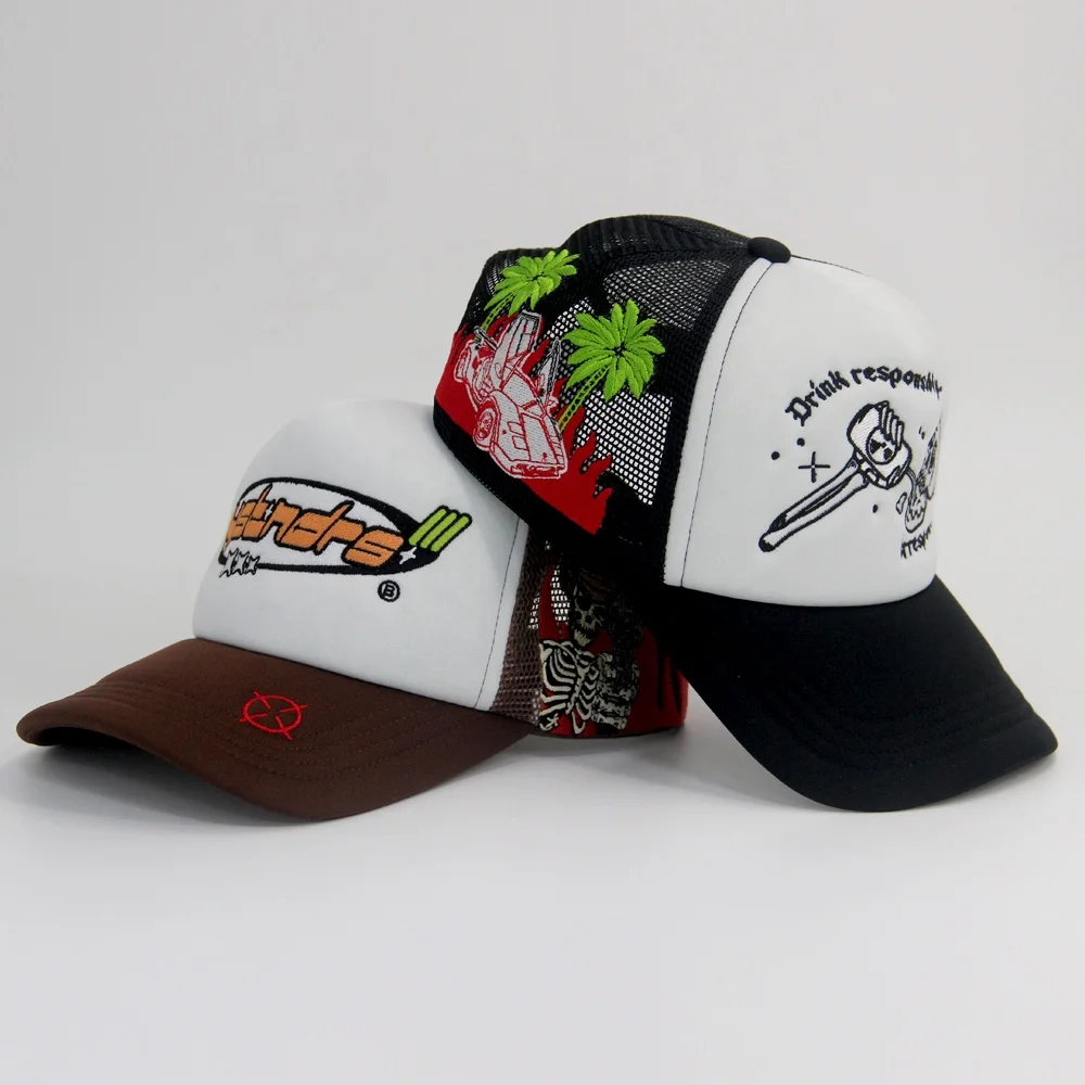 Factory Custom Your Own Logo Baseball Cap Cotton 5 Panel Mesh Men 3D Embroidered Patch Bulk Embroidery Trucker Hat