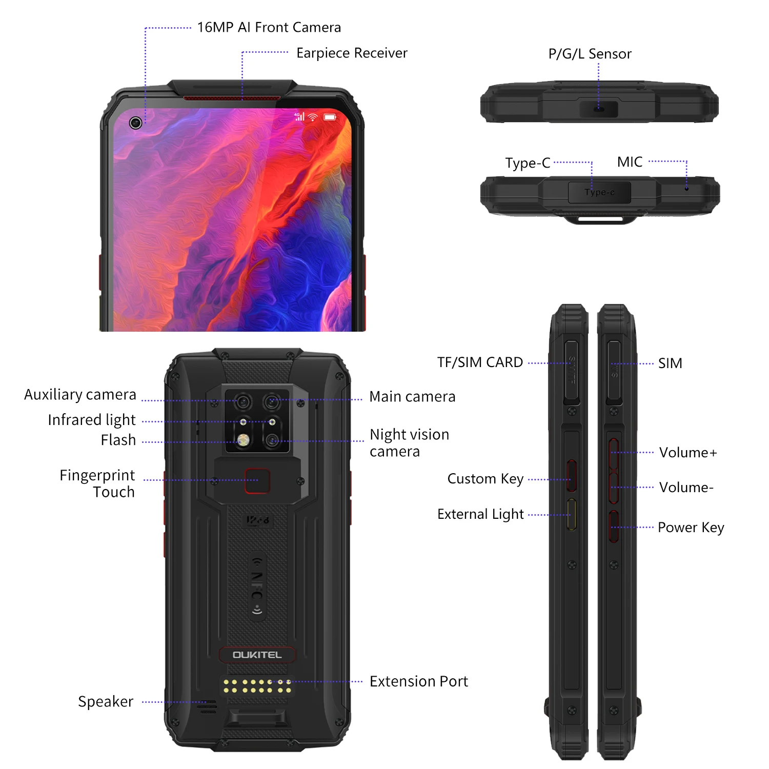 
Wholesale OUKITEL WP7 Smart phones 8G+128GB Infrared Night Vidion Rugged Smartphones 6.5 Display 8000mah battery with face id 