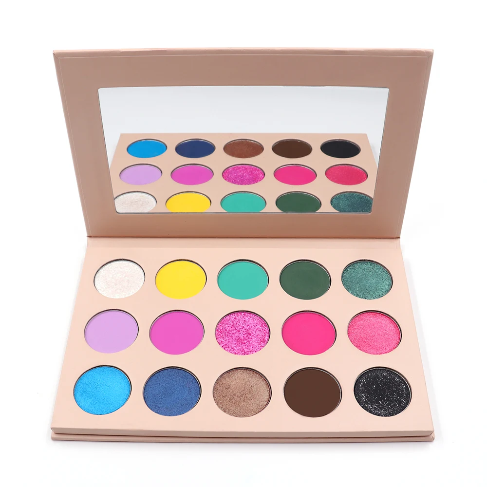 High quality cosmetics wholesale makeup highly pigmented waterproof matte shimmer 15 color eyeshadow palette