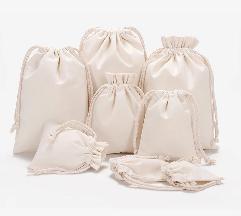 Custom Logo Printed Gift Shoe Dust Bag Recyclable Organic Cotton Drawstring Bag Cotton Muslin Calico Drawstring Bags