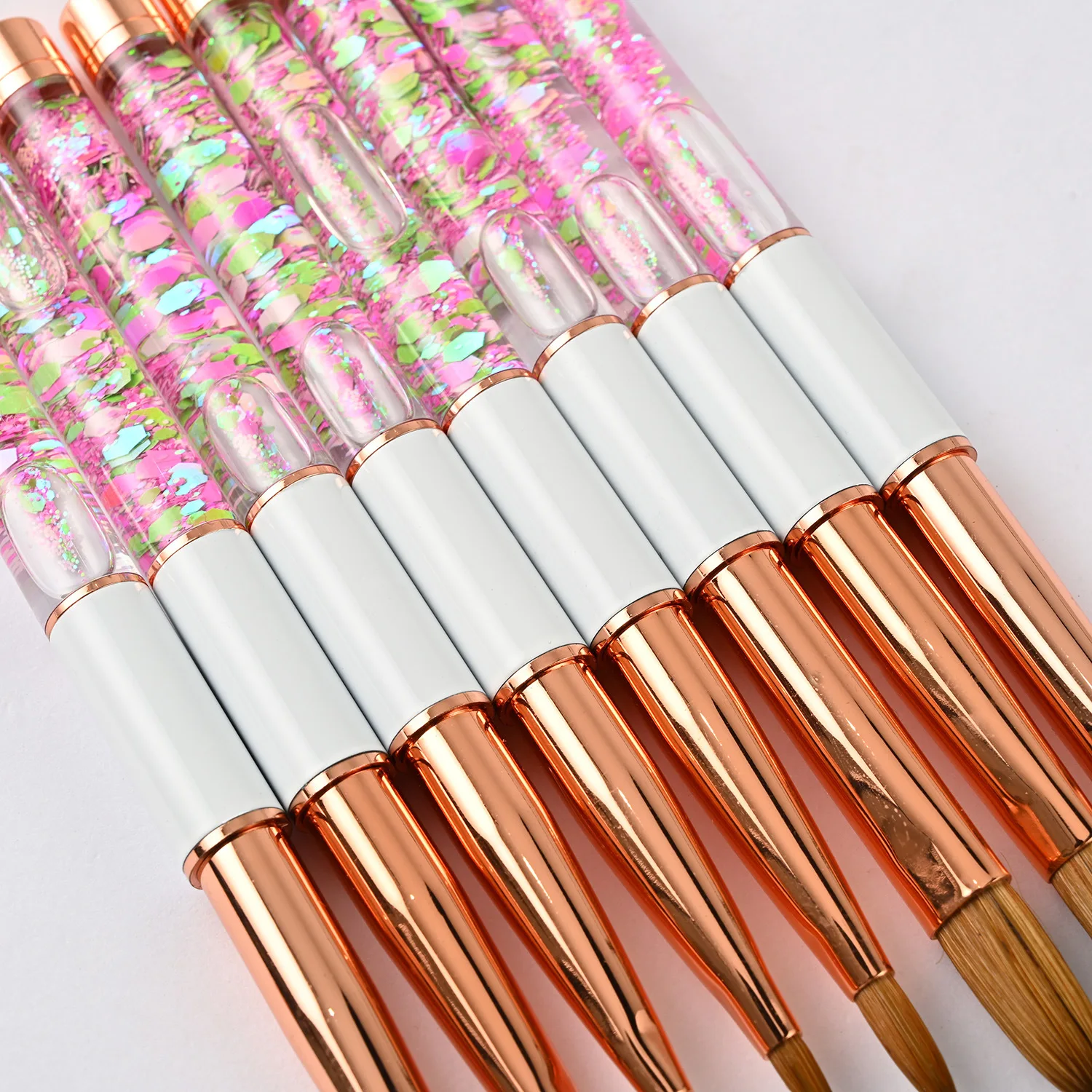 Professional Christmas Pinceles 100% Pure Kolinsky Brush With Liquid Glitter Handle 777 Crimped Kolinsky Acrylic Nail Brush Kit