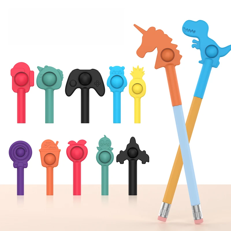 2021 New style push bubble music silicone pen cap in school pencil cap pen cover push pop pencil toppers fidget toy