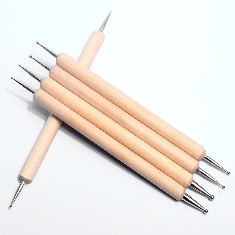 5pcs/set Double Head Wooden Dotting Nail Pen Pure Wood Handle Nail Art Pen Wax Dotting Tools For Manicure Salon