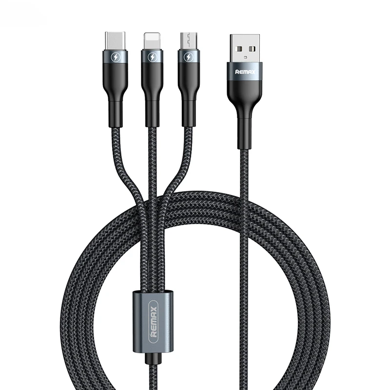  Remax Free sample RC-070th 1.2M 3 in 1 braided data cable for mobile