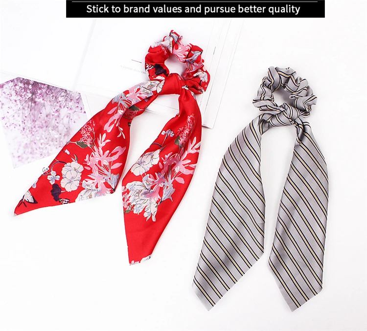ponytail scrunchie hair ties scarf elastic hair ribbon for women bow ties scrunchies flower print hair bands