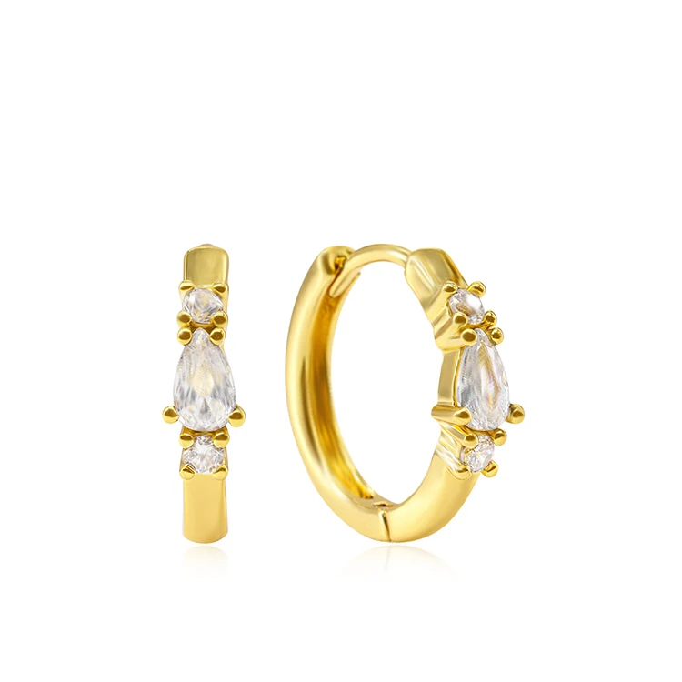Factory Aretes Wholesale Korea Brass Women Gold Plated Simple Diamond Hoop Huggie Earrings