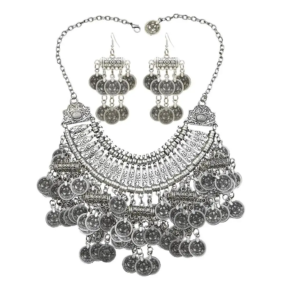 Fashion jewelry set turkish coin necklace with colorful stones and Earrings