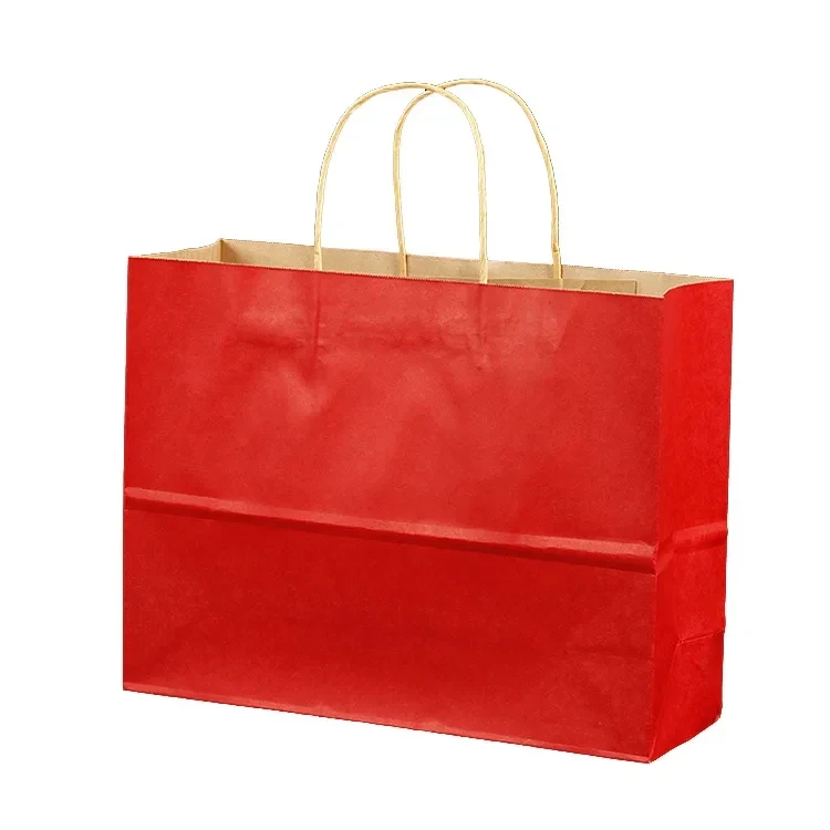 Custom Design Colorful Compostable Cut Handle Restaurant Food Takeaway Packaging Shopping Tote Kraft Paper Bag