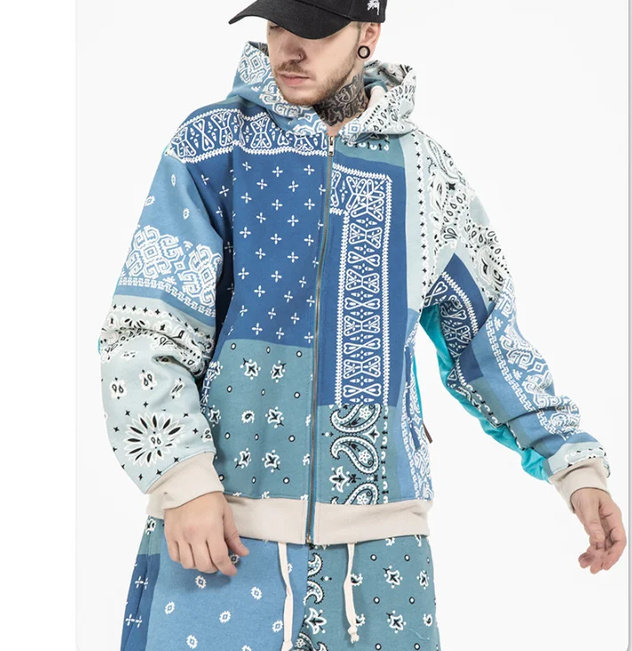 
Cashew flower zipper over casual hooded coat jacket man 