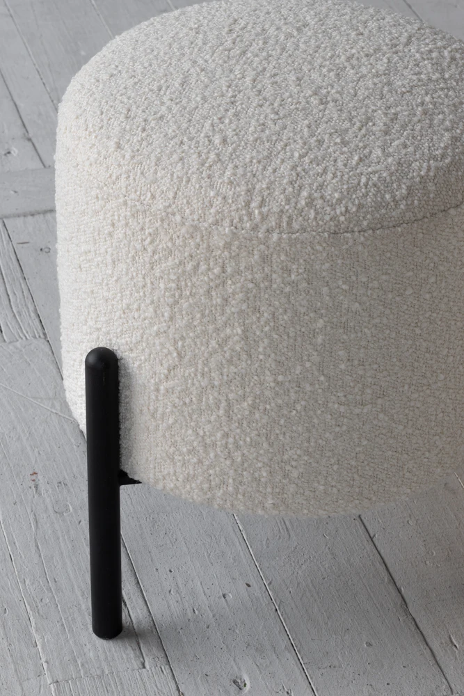 Classic  Nordic Furniture Bedroom Furniture White Fabric Steel Vintage Ottoman Round Stool