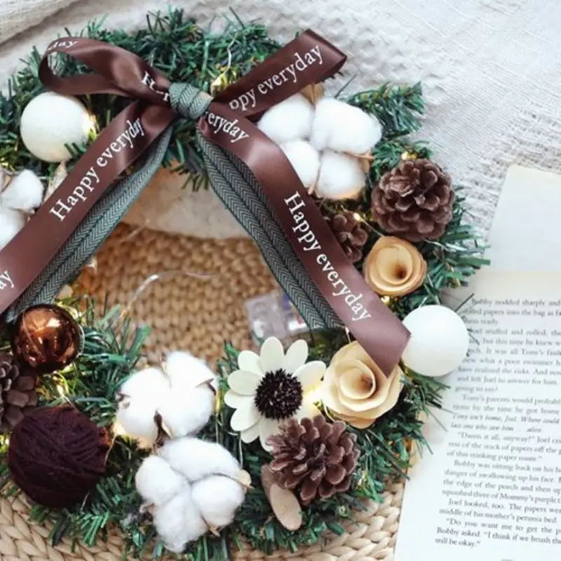 Christmas Wreath With Pinecone For Christmas Front Door Ornament Wall Artificial Pine Garland for Party Decor