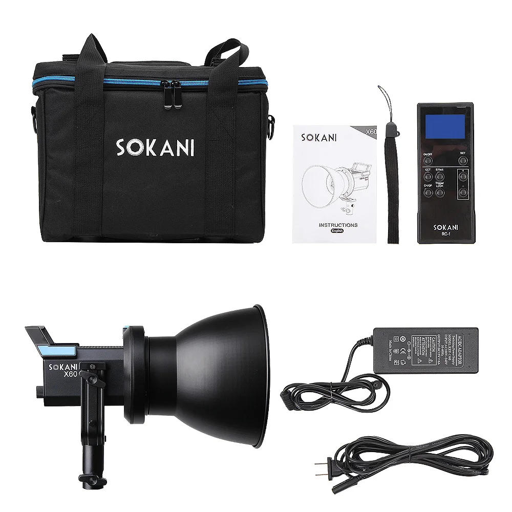 SOKANI X60 COB video light for outdoor Photography lighting equipment 80W 5600K daylight LED Studio kit