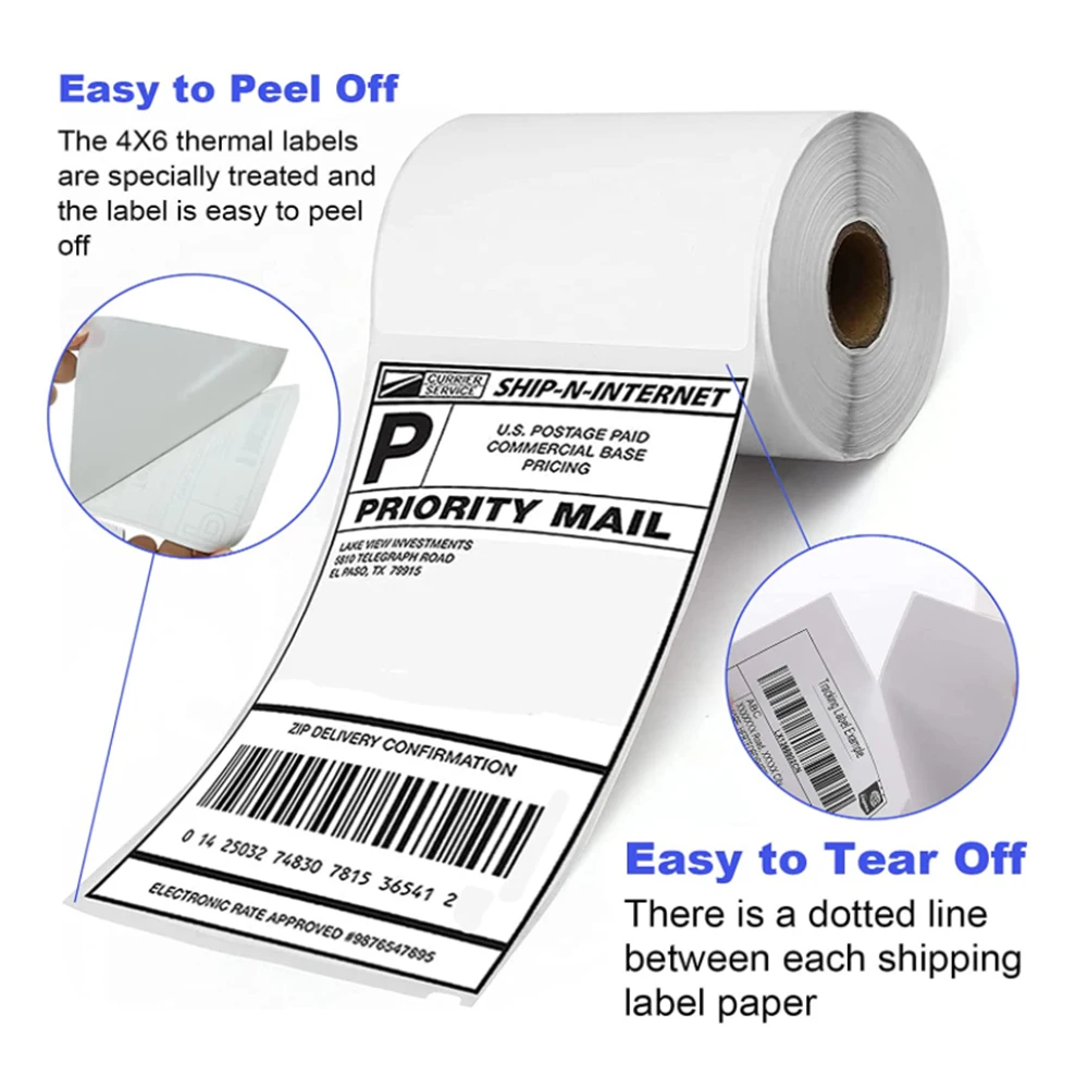 Direct Thermal Labels Self-Adhesive Address Shipping Barcode Thermal Stickers Compatible with Printer