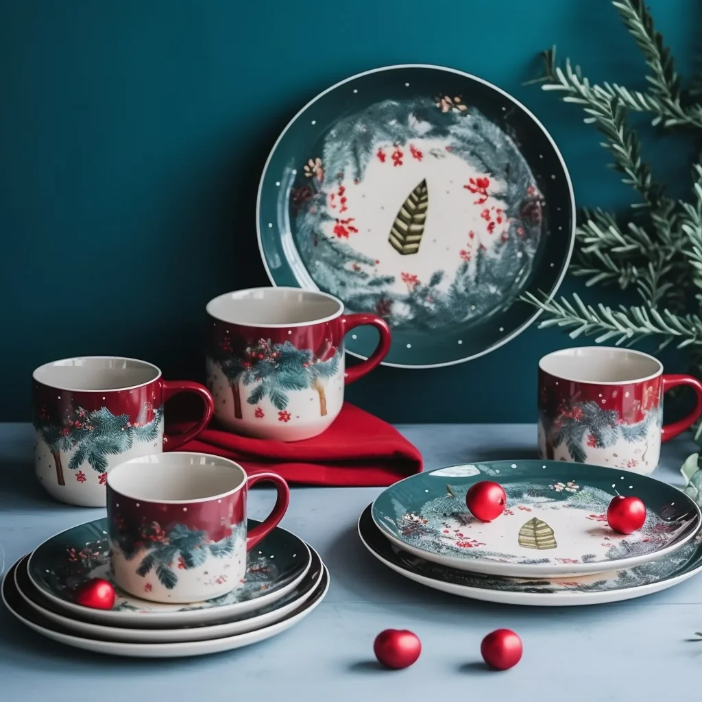porcelain Christmas dinnerware sets modern luxury designs and print for wholesale market 16 pcs dinner set with decal