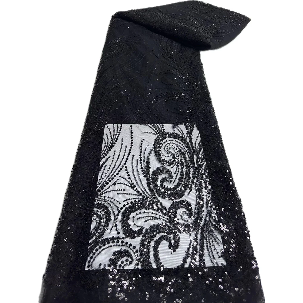 NI.AI New Design Beaded Net Lace Bridal Flower Mesh Embroidered Sequins Lace Fabric with Pearls for Wedding Dress Materials