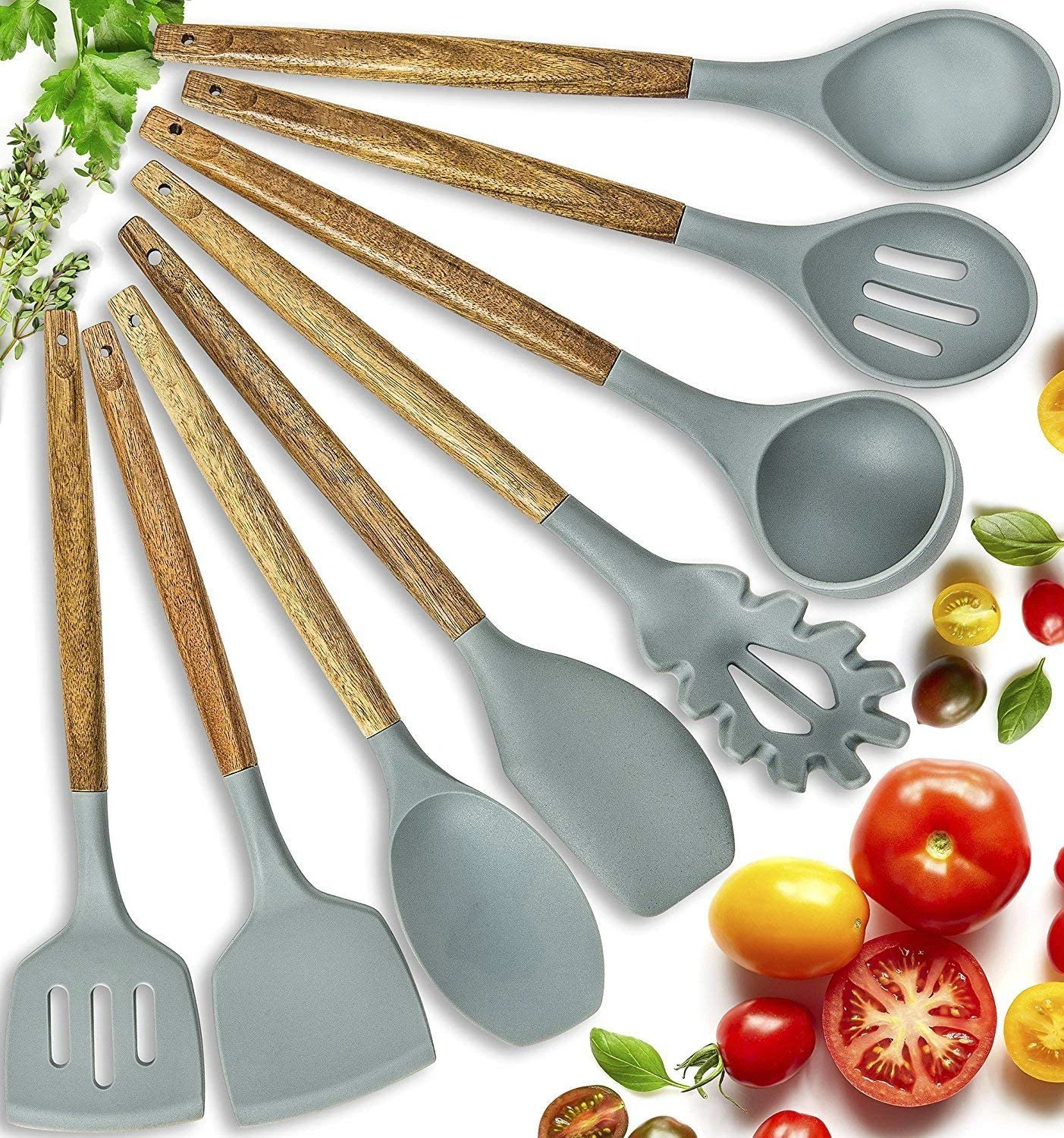 Силиконовая кухонная утварь набор кухонной утвари из 8 шт шпатель набор натуральная деревянная ручка