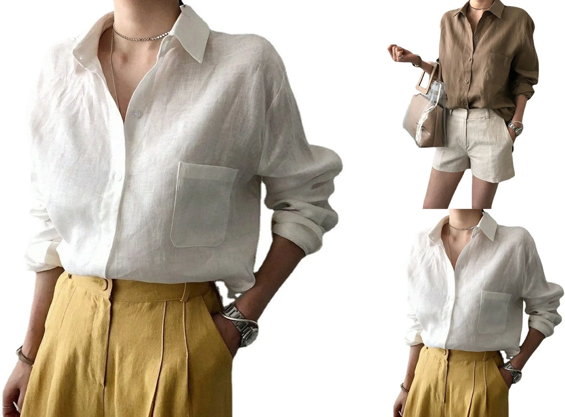 wholesale women linen shirt 100% linen shirts long sleeve casual officewear loose spring shirt