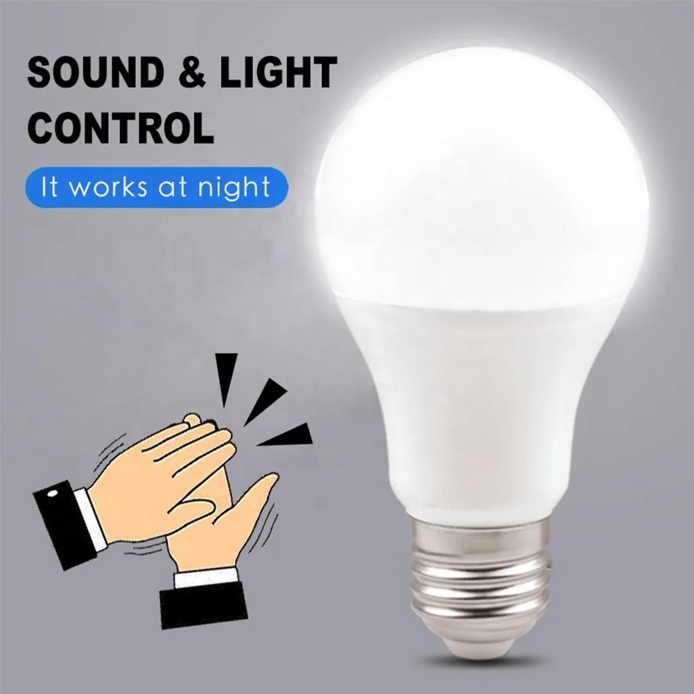 
Base E26 E27 Smart led Bulb Socket A60 9W 7W Sound and Light Adjustable Sensor Smart Light 