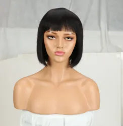 Ombre Color Short Bob Wigs With Bangs Brazilian Remy Hair Straight Human Hair Wigs With Bangs For Black Women Human Hair Wigs