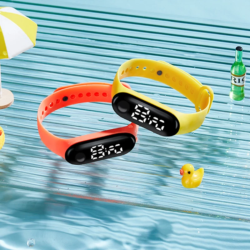 Promotional Gift LED Digital Watch, Casual Sport Electronic Wrist Watch Waterproof Electronic Watch Kids Swimming Touch Bracelet