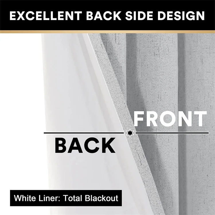 Primitive Textured Linen 100% Blackout Curtains Energy Saving Burlap Fabric White Thermal Insulated Liner Window Curtain Drapes