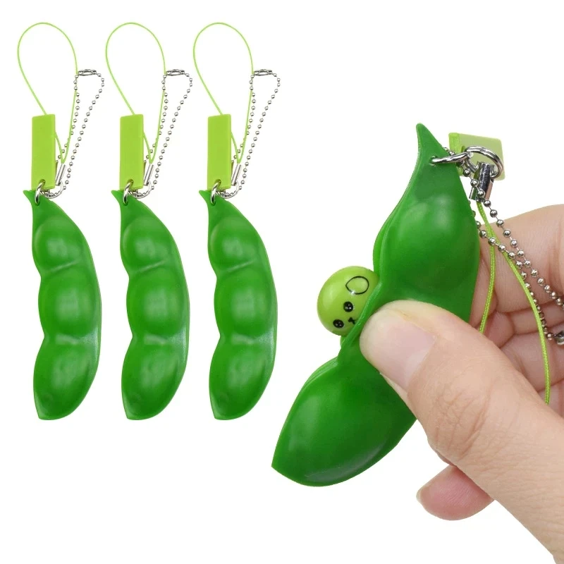 Fidget Toys Edamame Keychain Toys Antistress Infinite Peanut Peas Beans Keychain Fidget Squishy Decompression Toy