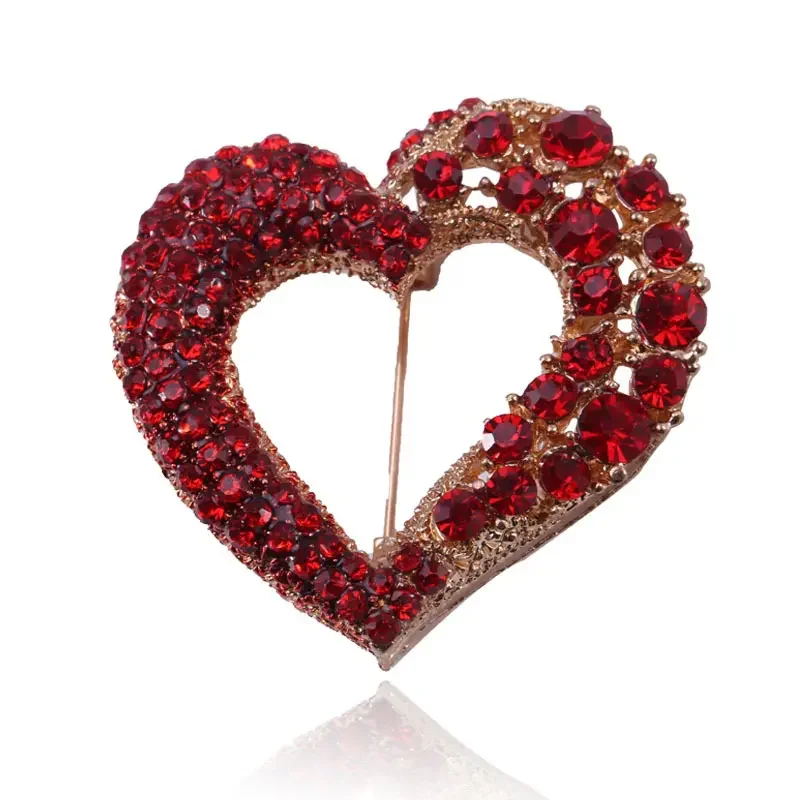 Black Heart Crystal Brooch Pins for Women Hollow-Out CZ Broaches