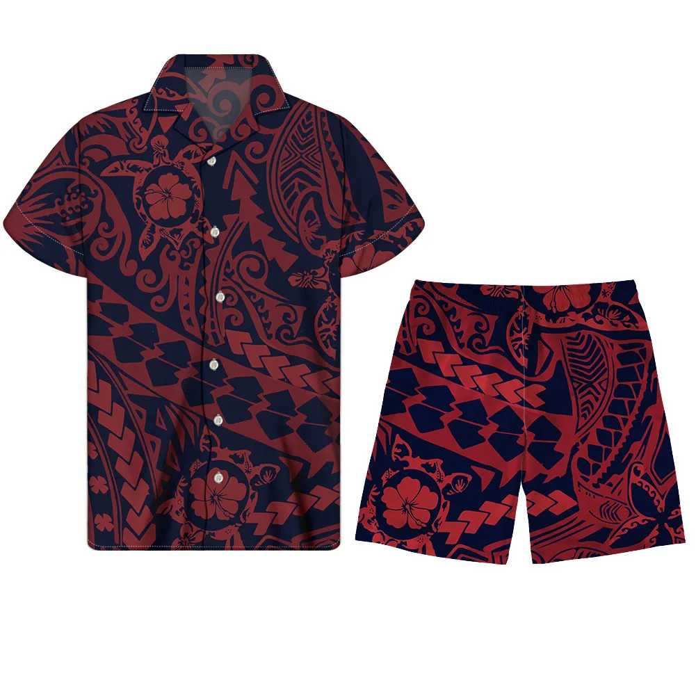 Shirt And Shorts Set Mens Polynesian Tribal Printed Wholesale Tee Shirt And Shorts Set Customized Shirt And Shorts Set