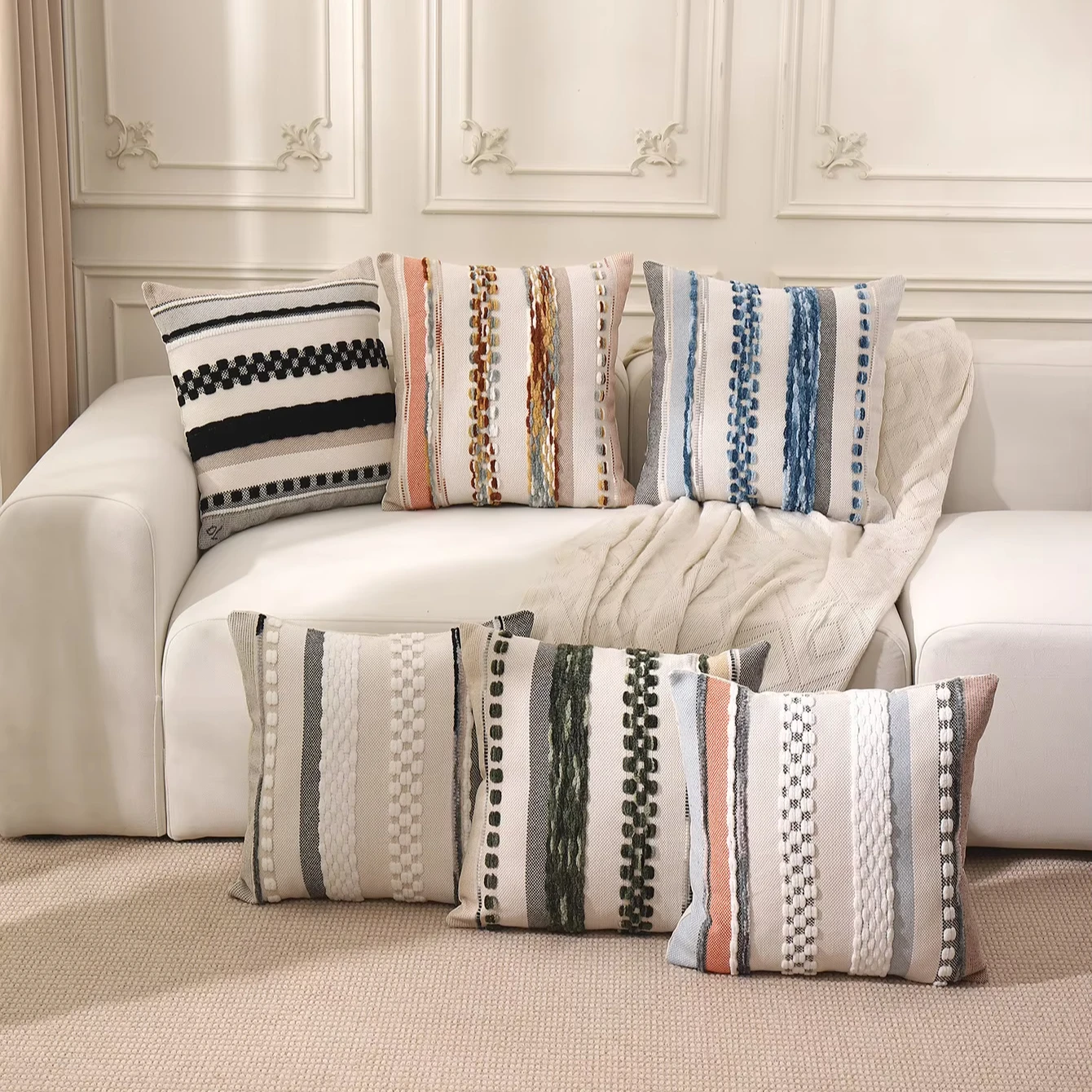 Factory Fall Pillow Covers Linen Pillow Case Cover Chenille Stripe Jacquard Cushion Cover