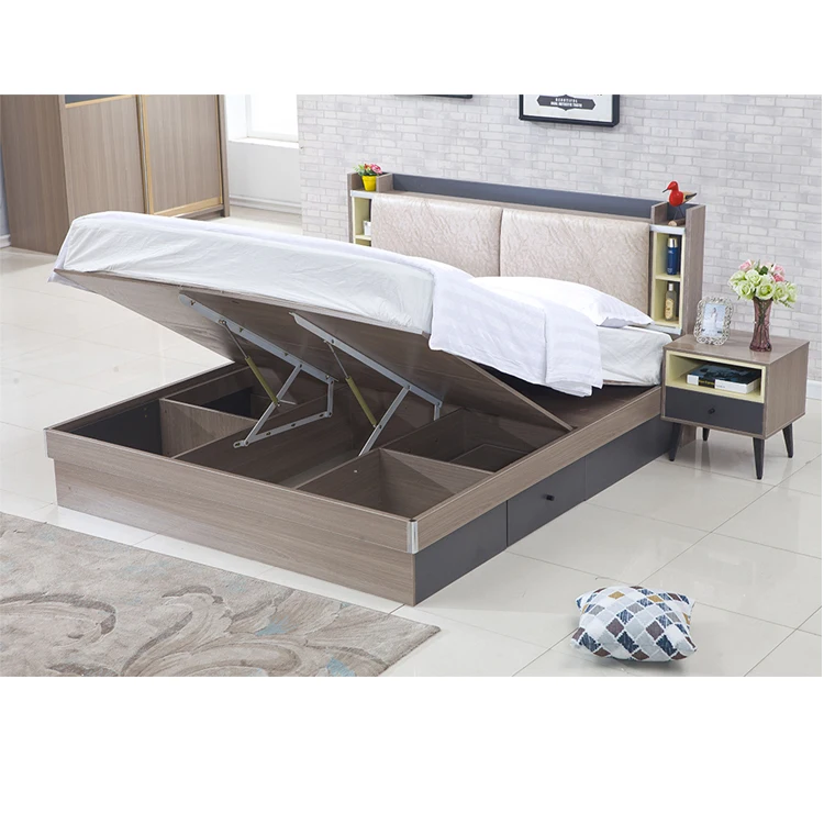 Competitive price MDF Wood Double Bed Design With Box