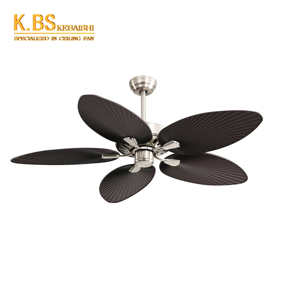 Tropical Ceiling Fan Palm Leaf Rattan Outdoor Decorative Ceiling Fan With Remote Control