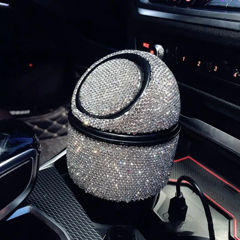 Rhinestone Auto Garbage Can Car Trash Can with Lid Mini Garbage Bin for Automotive Car, Home, Office, Kitchen, Bedroom