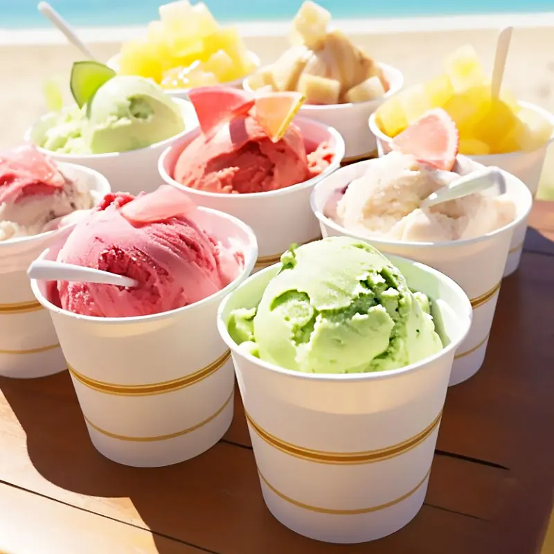 Disposable custom logo printed plastic pet pp pla paper frozen gelato ice cream yogurt cups dessert cup with lids