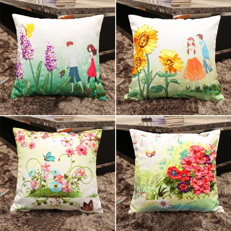 Подушка с вышивкой из декоративной ленты