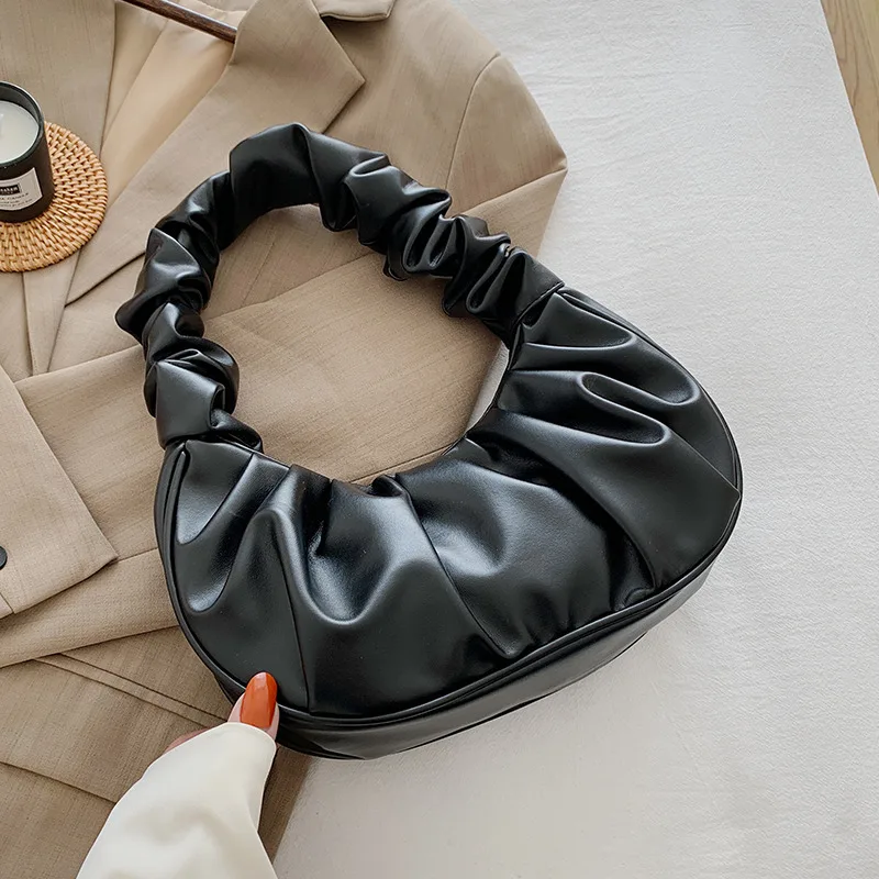 Korean new style fashion handbag solid color pleated cloud underarm bag sweet shoulder bag street fashion women handbag