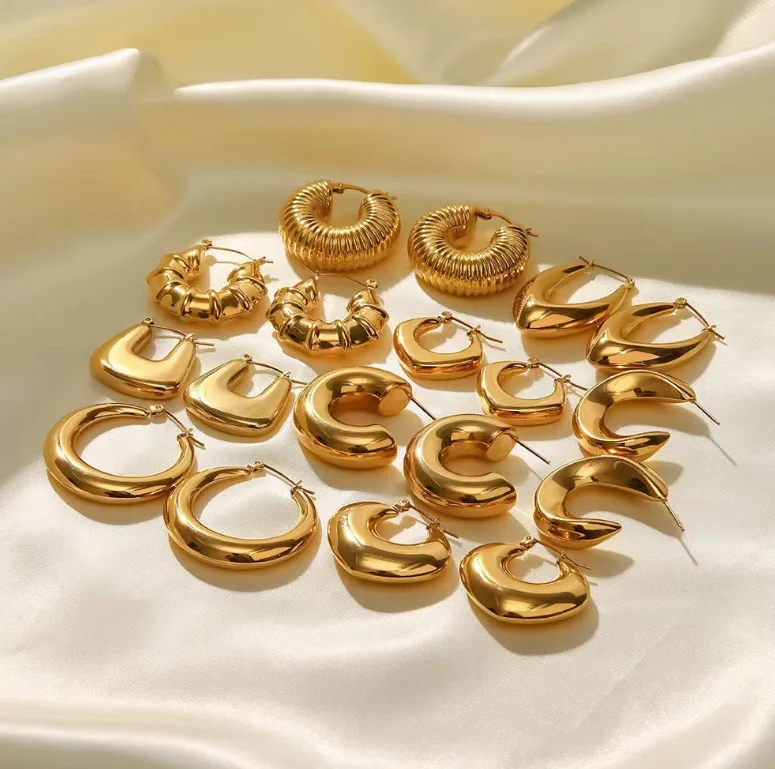 Hypoallergenic Jewelry 316L Stainless Steel 18K PVD Gold Plated Hoop Earring For Women
