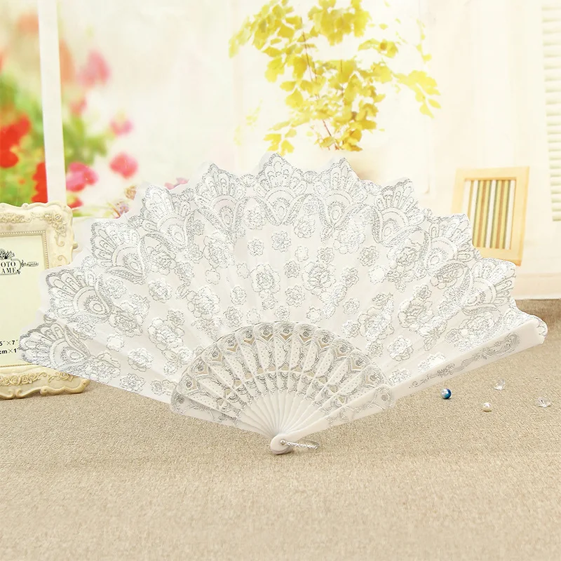 Hot Sale Fashion Foldable Cloth PS Hot Stamping Plastic Bone Handfan Nice Sex Lace Hand Fan for Wedding Gift