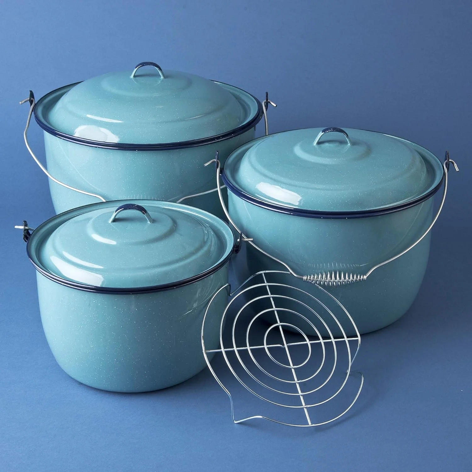 Pewter Bucket Juego Set De Ollas de Peltre Cinsa Bateria De Cocina Enamel Cookware 7 pieces 26/30/34cm convexa turquesa Pewter