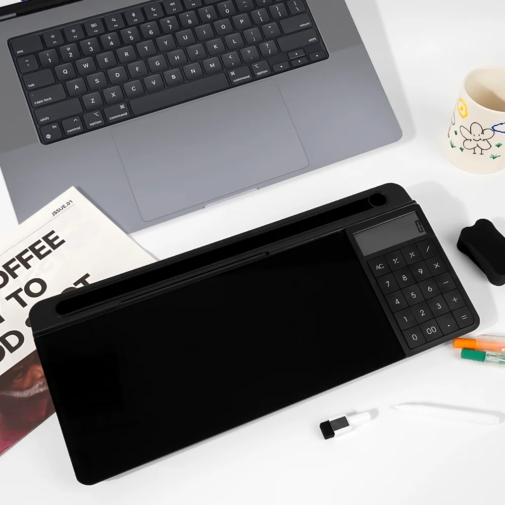 Customize Logo Dry Erase Black Glass Desktop  Keyboard Whiteboard Calculator Notes With Lamp