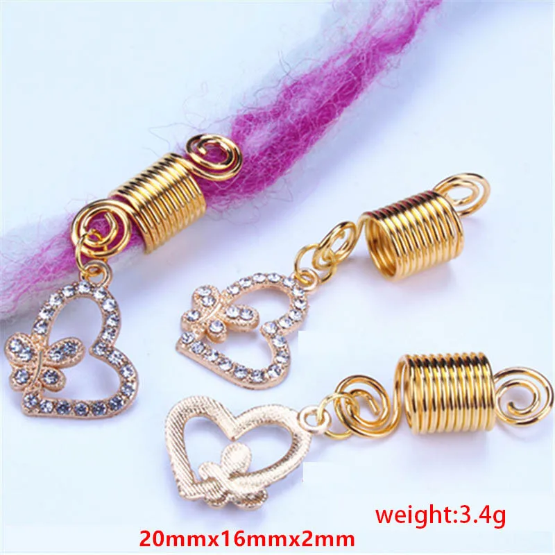 Jachon Beaded alloy heart pendant set with diamond Ethnic spiral coil Coil Spring hair ornament Dreadlocks Irish hair ring