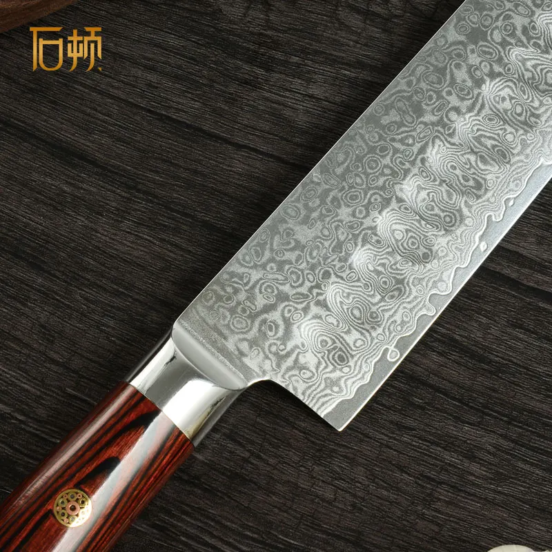 Damascus Steel Non-stick Cutting Meat Cleaver Japanese Chef Knives Kitchen Damascus Nakiri Knife with Flower Nail Wood Handle