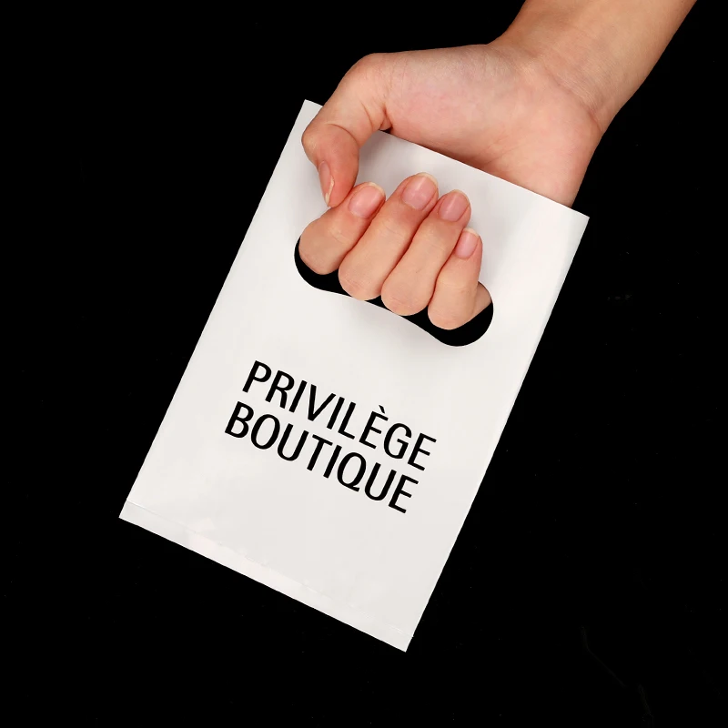 Wholesale supplier custom fashion clear frosted logo die cut for food gift clothing shopping plastic handle bag