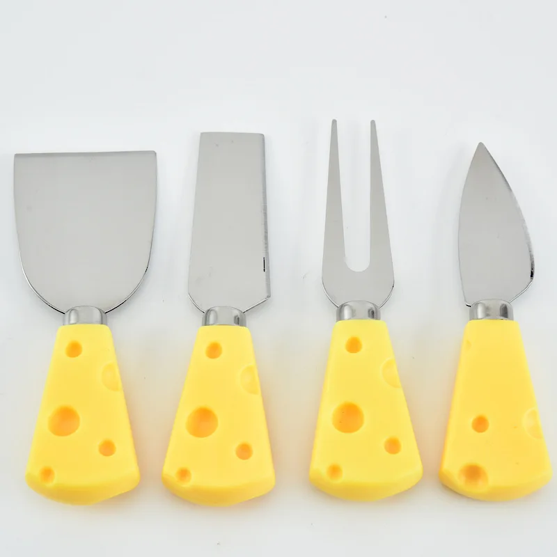 4 Pieces Unique Knife Tool Set Cheese Block Shape Handle Stainless Steel Cheese Knife Set For Pizza