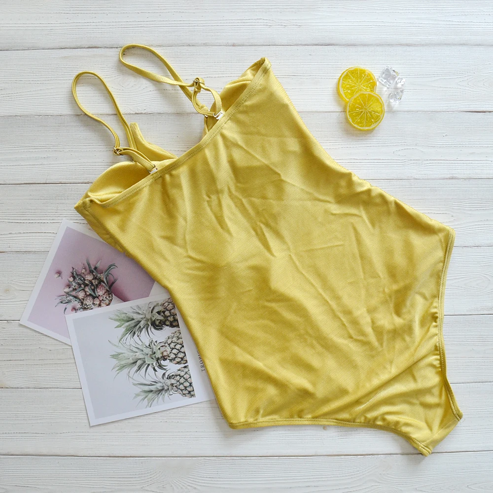 Solid Color Women One Piece Swimsuit Sexy Thong Monokini Swimwear Gold Glitter Woman Bikinis Special Fabric Beachwear 2020